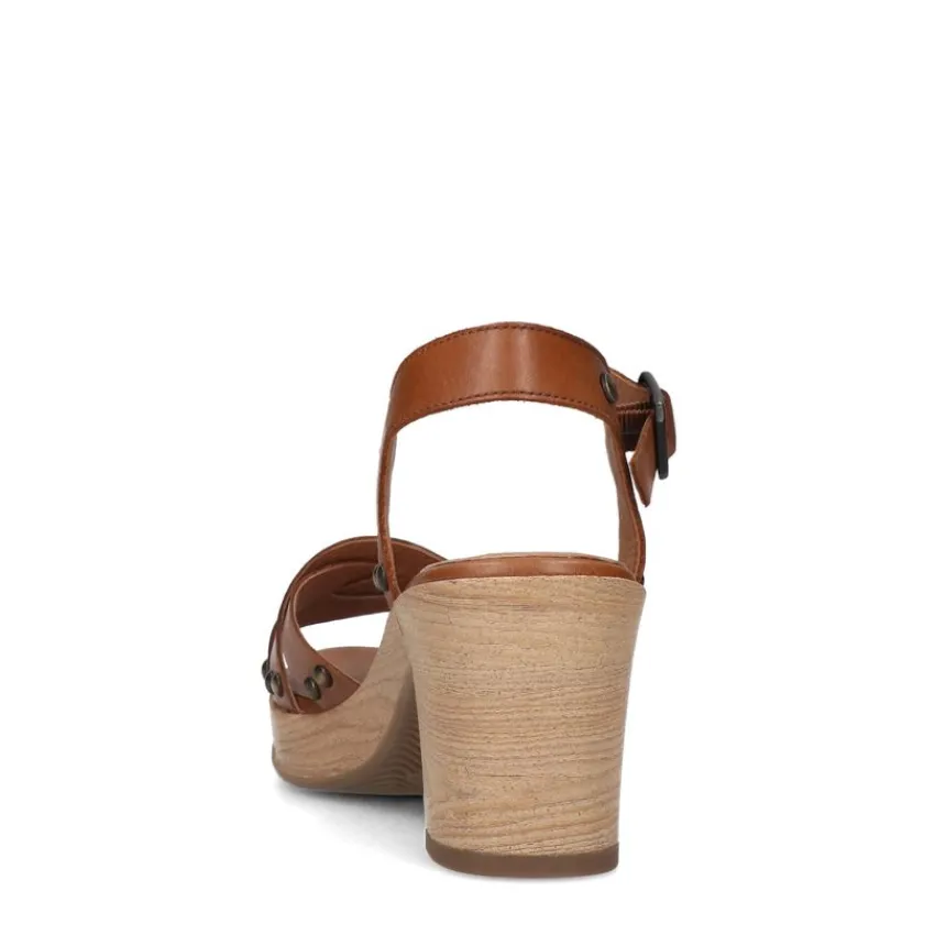 No Stress Cognac leren sandalen met blokhak^DAMES Sandalen