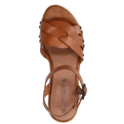 No Stress Cognac leren sandalen met blokhak^DAMES Sandalen