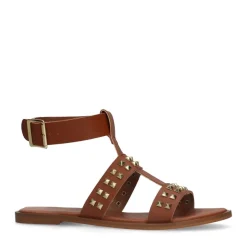 Manfield Cognac leren sandalen met studs^DAMES Sandalen