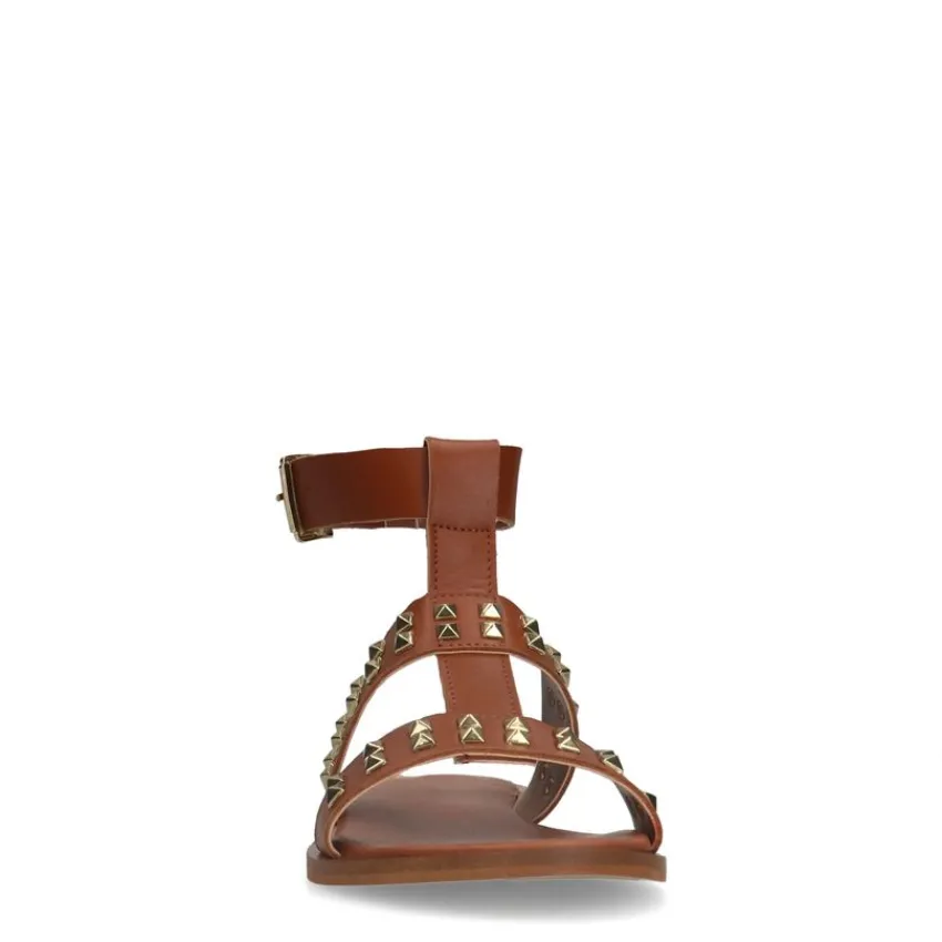 Manfield Cognac leren sandalen met studs^DAMES Sandalen