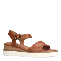 No Stress Cognac leren sandalen met witte zool^DAMES Sandalen