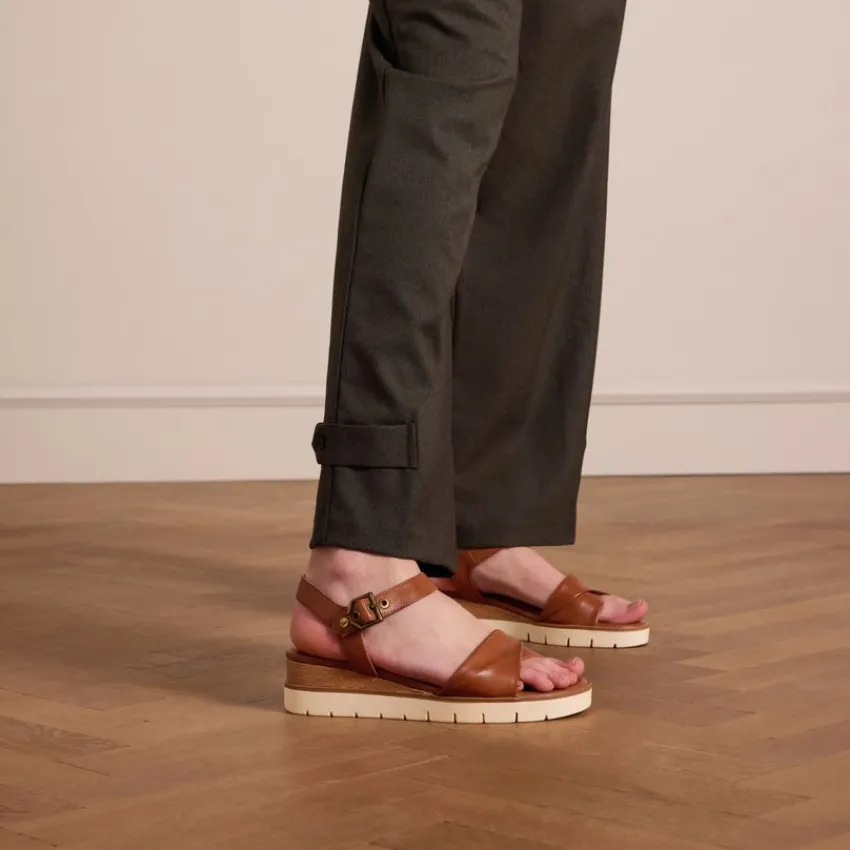 No Stress Cognac leren sandalen met witte zool^DAMES Sandalen