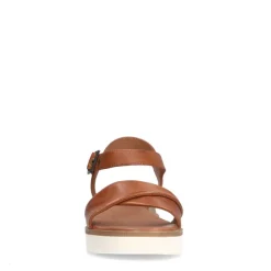No Stress Cognac leren sandalen met witte zool^DAMES Sandalen