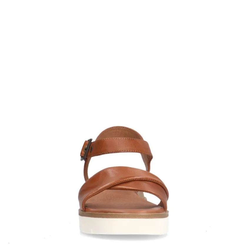 No Stress Cognac leren sandalen met witte zool^DAMES Sandalen
