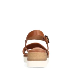 No Stress Cognac leren sandalen met witte zool^DAMES Sandalen