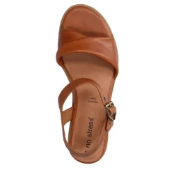 No Stress Cognac leren sandalen met witte zool^DAMES Sandalen