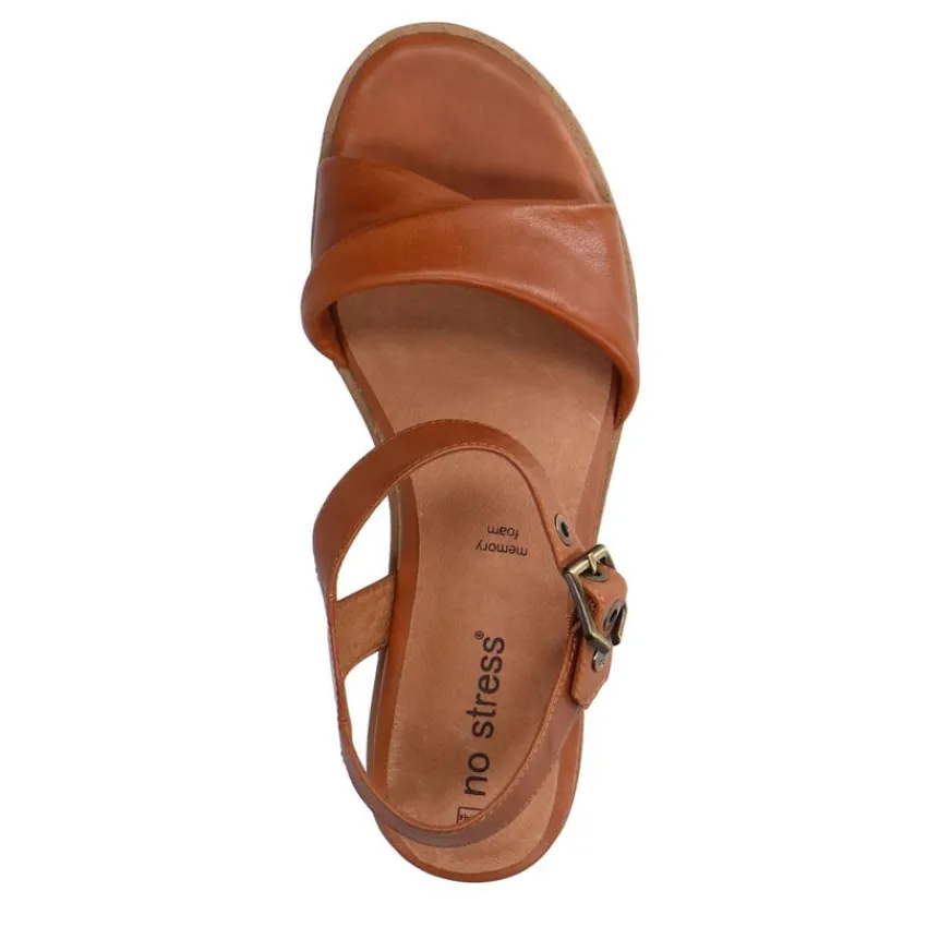 No Stress Cognac leren sandalen met witte zool^DAMES Sandalen