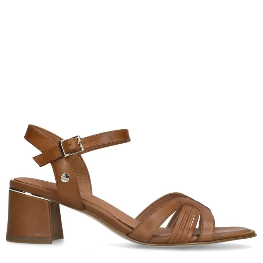 No Stress Cognac leren sandalen met hak^DAMES Sandalen