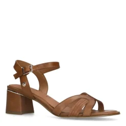No Stress Cognac leren sandalen met hak^DAMES Sandalen