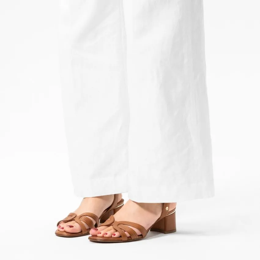 No Stress Cognac leren sandalen met hak^DAMES Sandalen