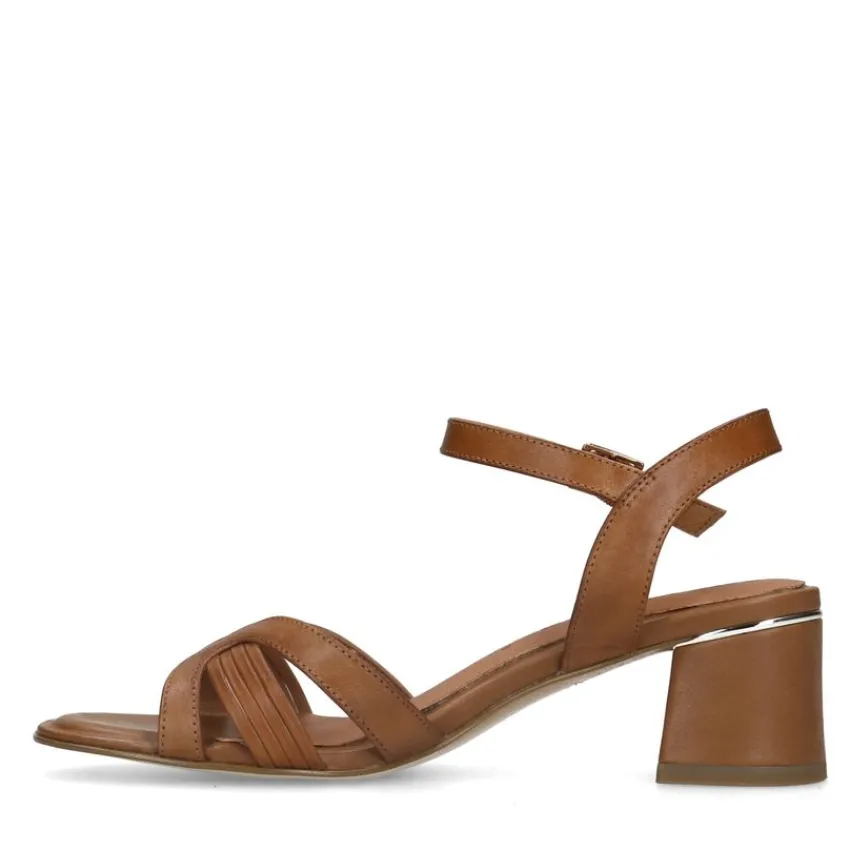 No Stress Cognac leren sandalen met hak^DAMES Sandalen