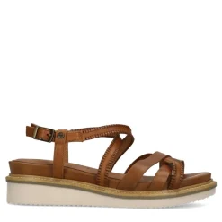 No Stress Cognac leren sandalen met bandjes^DAMES Sandalen
