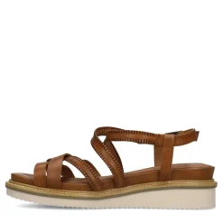 No Stress Cognac leren sandalen met bandjes^DAMES Sandalen