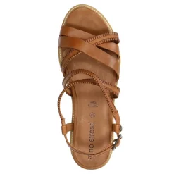 No Stress Cognac leren sandalen met bandjes^DAMES Sandalen