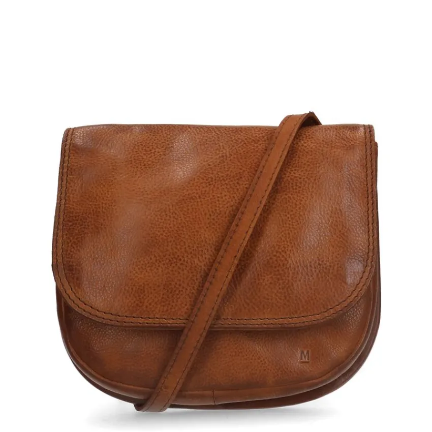 Manfield Cognac leren schoudertas^ Schoudertassen
