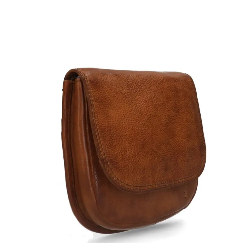 Manfield Cognac leren schoudertas^ Schoudertassen