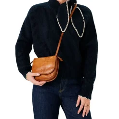 Manfield Cognac leren schoudertas^ Schoudertassen