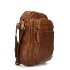 Manfield Cognac leren schoudertas^ Schoudertassen