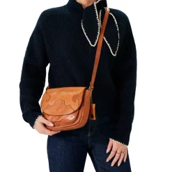 Manfield Cognac leren schoudertas^ Schoudertassen