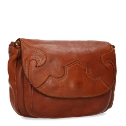 Manfield Cognac leren schoudertas^ Schoudertassen