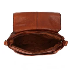 Manfield Cognac leren schoudertas^ Schoudertassen