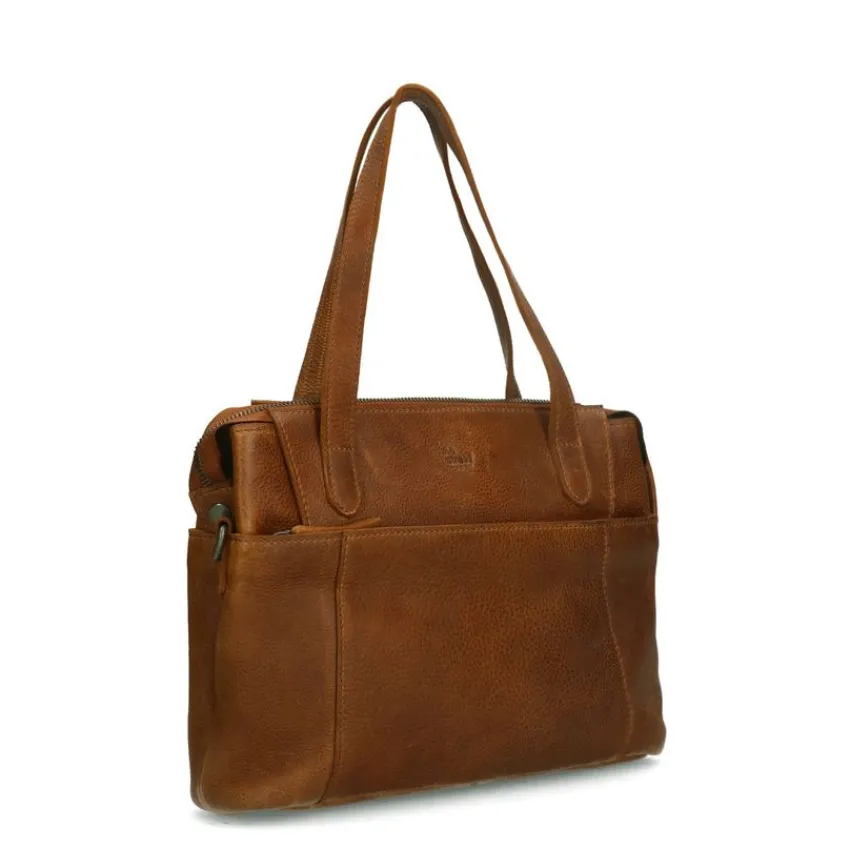 No Stress Cognac leren schoudertas^ Schoudertassen