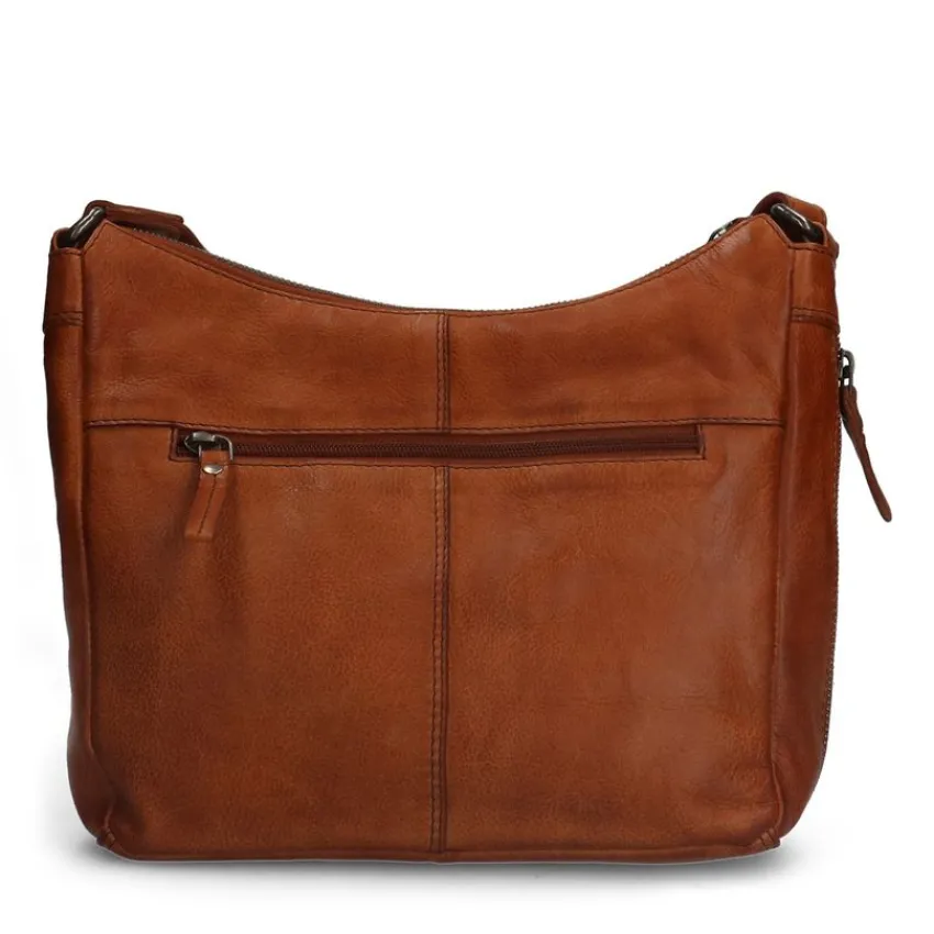 Manfield Cognac leren schoudertas^ Schoudertassen