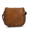 Manfield Cognac leren schoudertas met leren details^ Schoudertassen