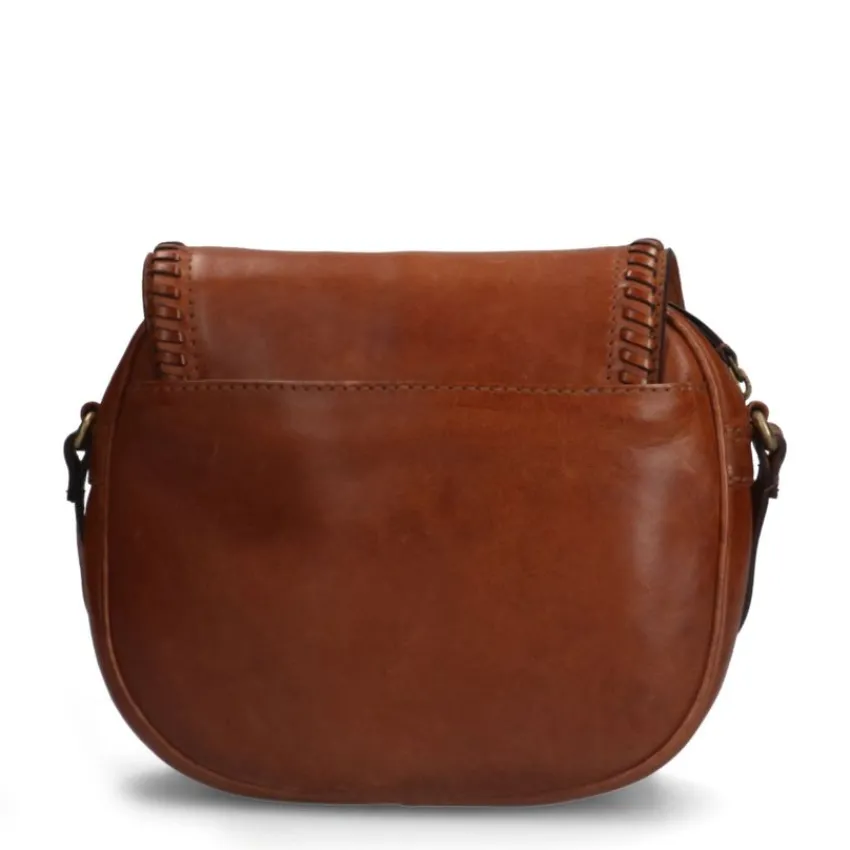 Manfield Cognac leren schoudertas met gevlochten details^ Schoudertassen