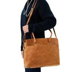 Manfield Cognac leren shopper^ Shoppers