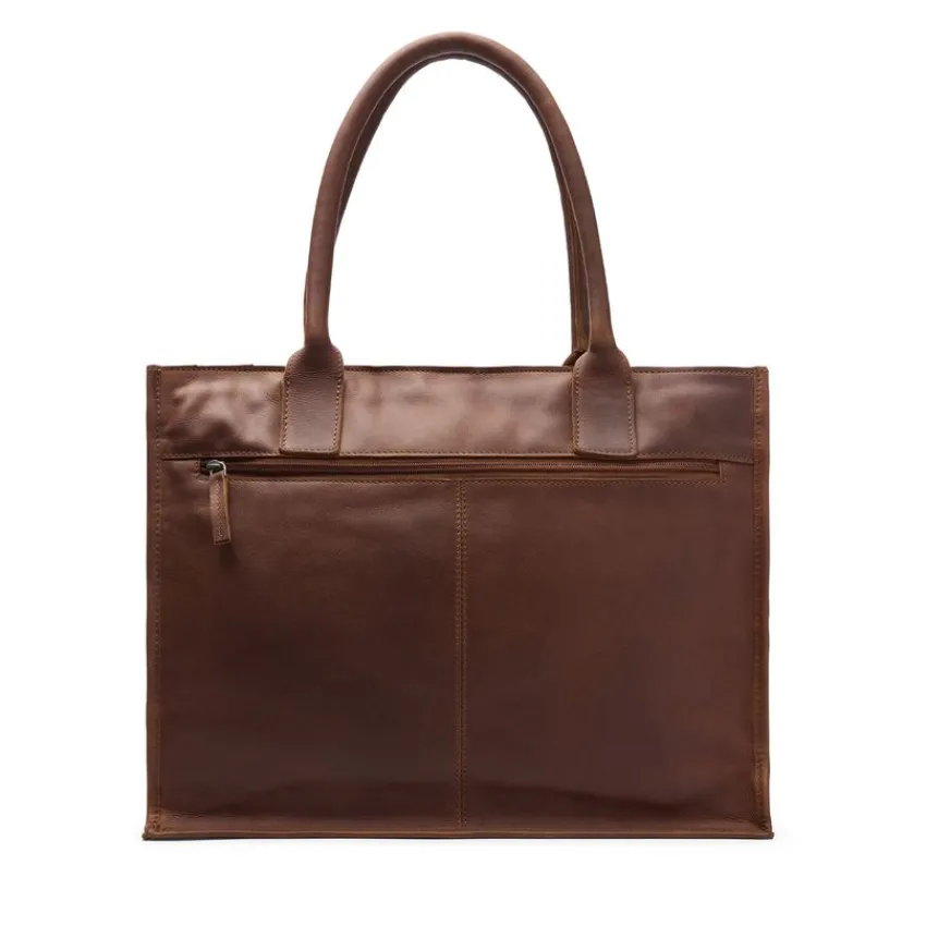 Manfield Cognac leren shopper^ Shoppers