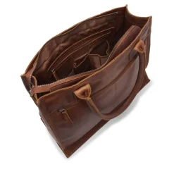 Manfield Cognac leren shopper^ Shoppers