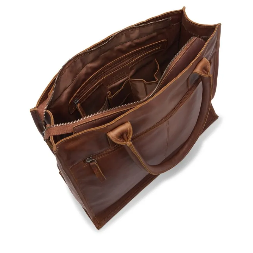 Manfield Cognac leren shopper^ Shoppers