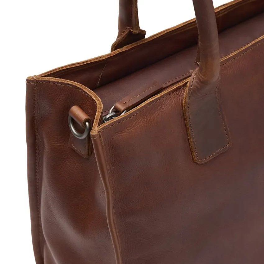 Manfield Cognac leren shopper^ Shoppers