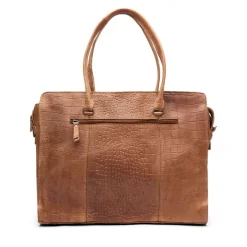 Manfield Cognac leren shopper met crocoprint^ Shoppers