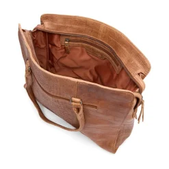 Manfield Cognac leren shopper met crocoprint^ Shoppers