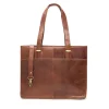 Manfield Cognac leren shopper met laptopvak^ Shoppers