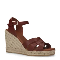 Manfield Cognac leren sleehakken^DAMES Espadrilles|Sandalen
