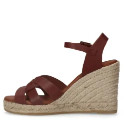 Manfield Cognac leren sleehakken^DAMES Espadrilles|Sandalen