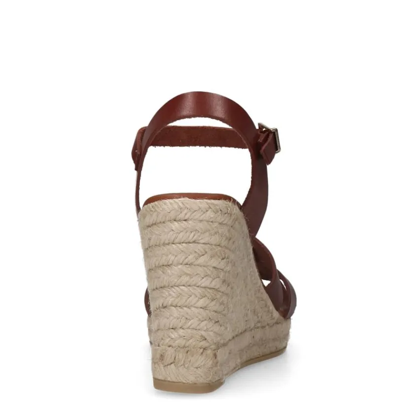 Manfield Cognac leren sleehakken^DAMES Espadrilles|Sandalen