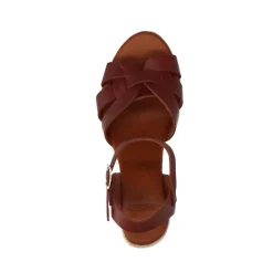 Manfield Cognac leren sleehakken^DAMES Espadrilles|Sandalen