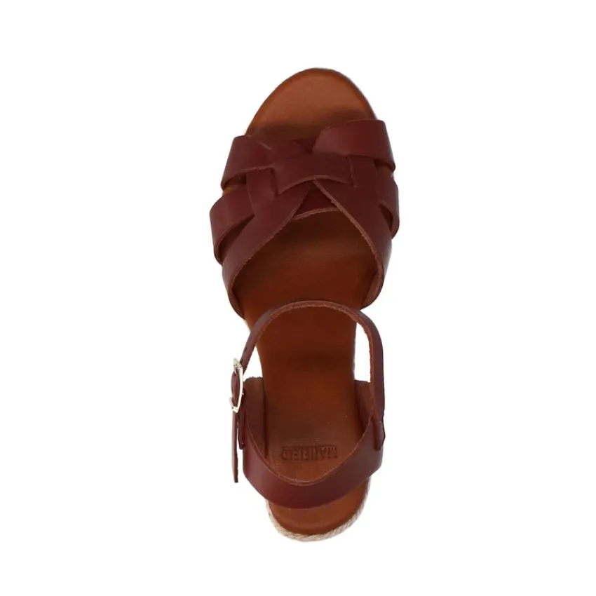 Manfield Cognac leren sleehakken^DAMES Espadrilles|Sandalen