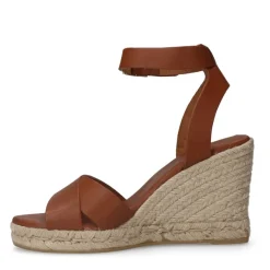 Manfield Cognac leren sleehakken^DAMES Espadrilles|Sandalen
