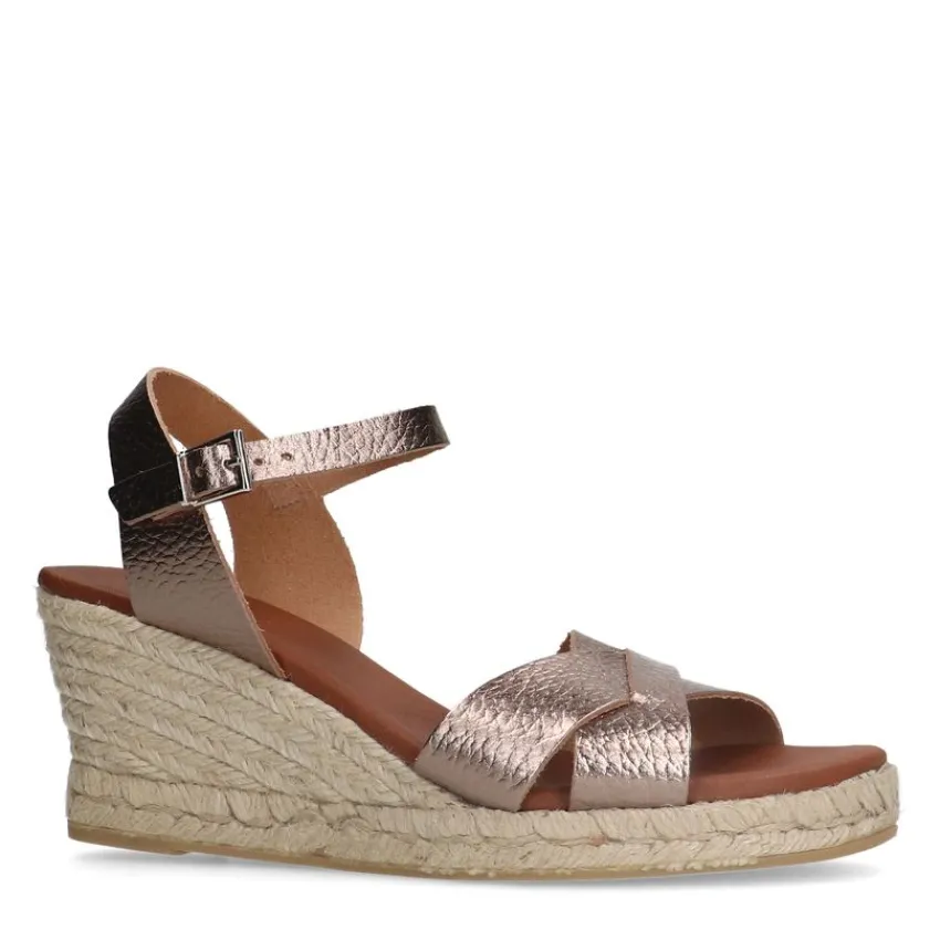 Manfield Cognac leren sleehakken^DAMES Espadrilles|Sandalen