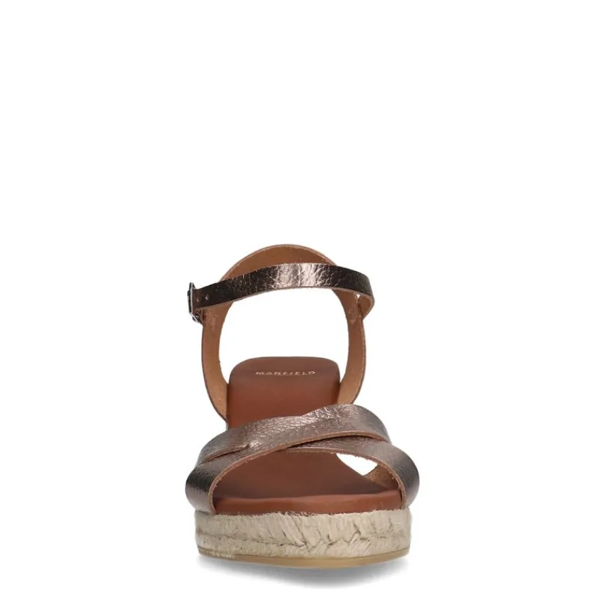 Manfield Cognac leren sleehakken^DAMES Espadrilles|Sandalen