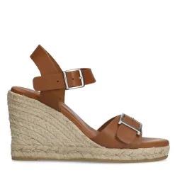 Manfield Cognac leren sleehakken met gesp^DAMES Espadrilles|Sandalen