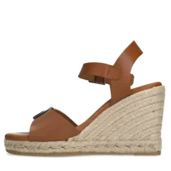 Manfield Cognac leren sleehakken met gesp^DAMES Espadrilles|Sandalen