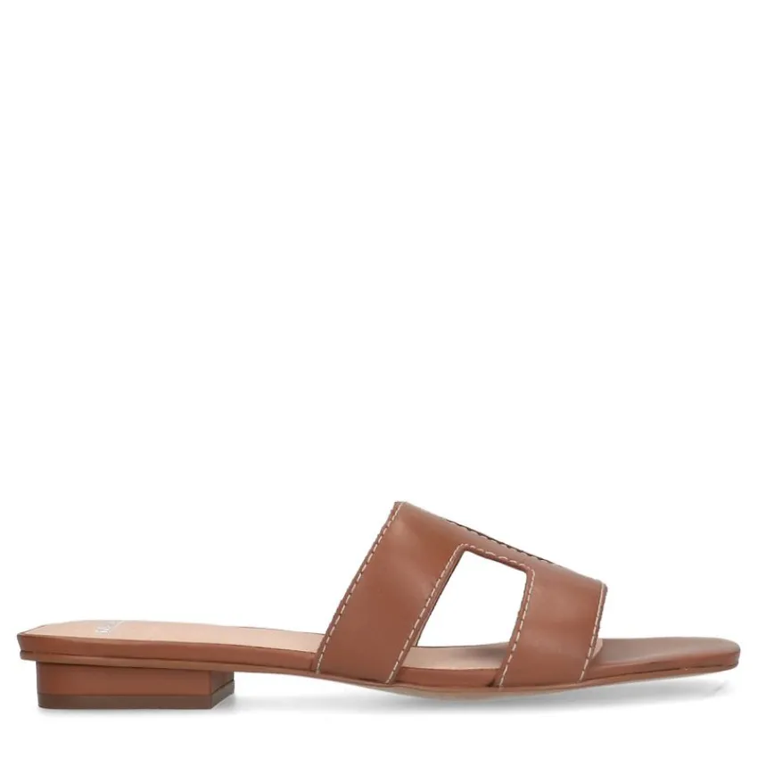 Manfield Cognac leren slippers^DAMES Slippers