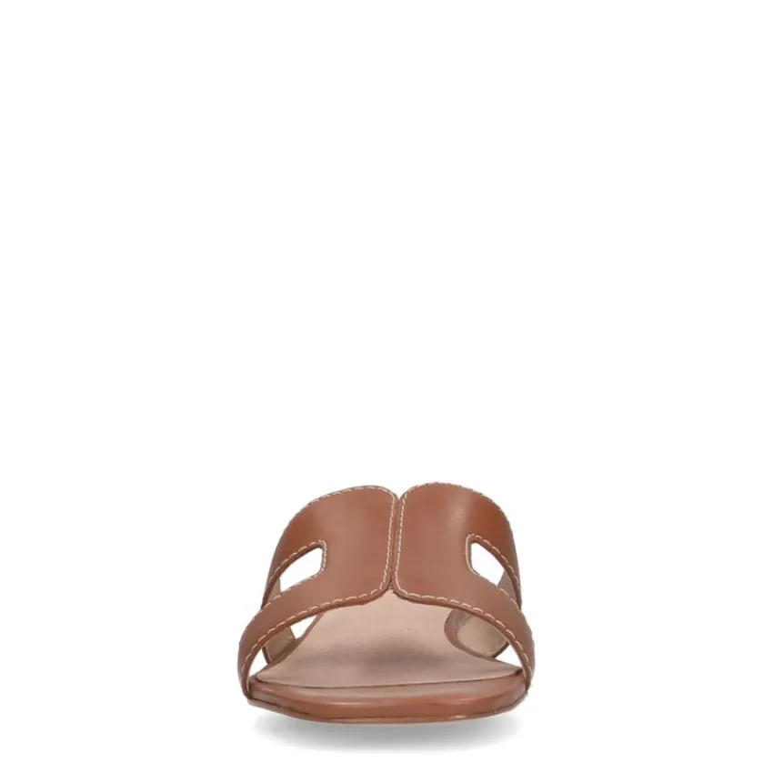 Manfield Cognac leren slippers^DAMES Slippers
