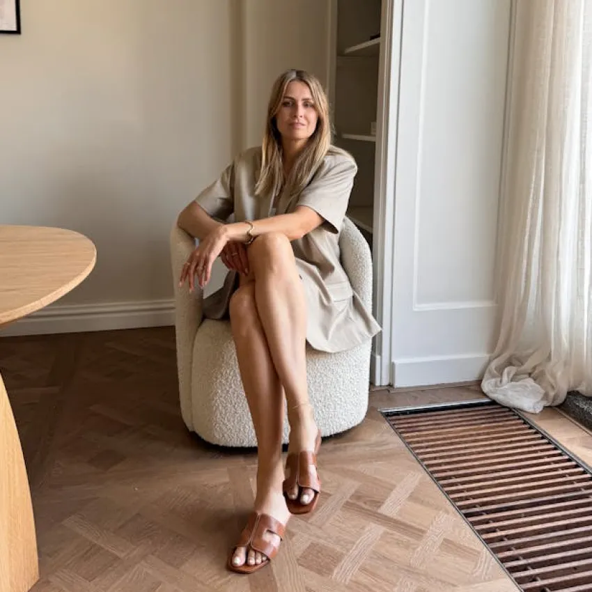 Manfield Cognac leren slippers^DAMES Slippers